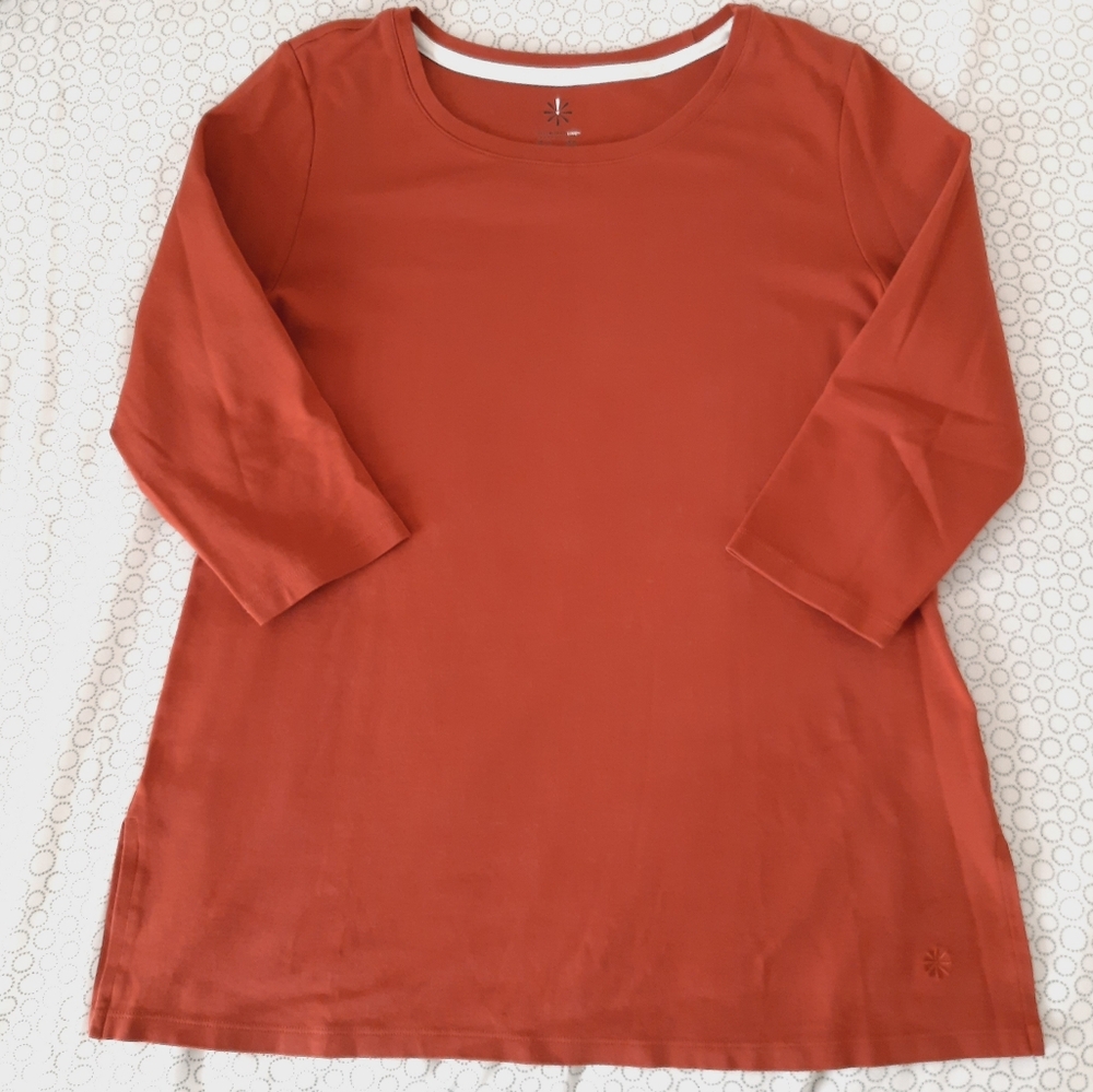 Knit Tunic Top in Rust Burnt Orange Pumpkin by Isaac Mizrahi Sz L